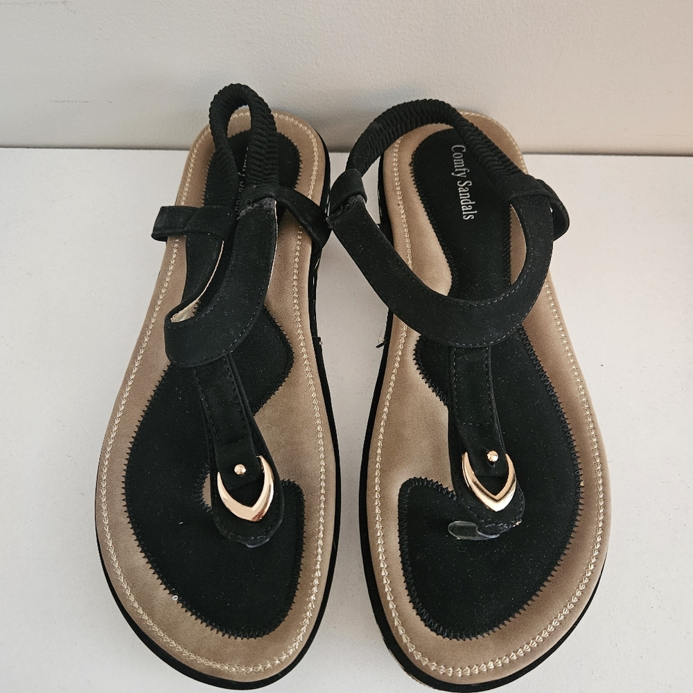  Comfy Sandals Black Slip On Sandals- Size 9